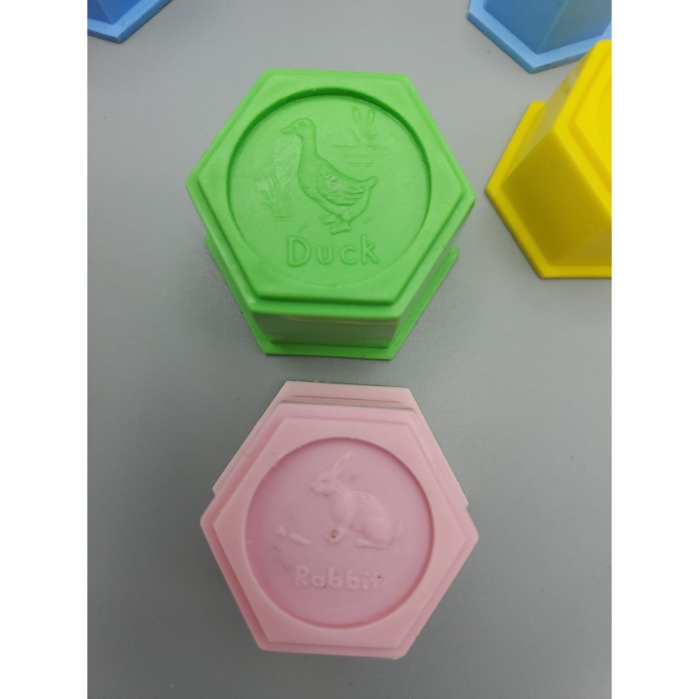 Vtg Child Guidance Toys Learning Tower Stack Nest Farm Animal Hex Blocks All 12 - Picture 6 of 16